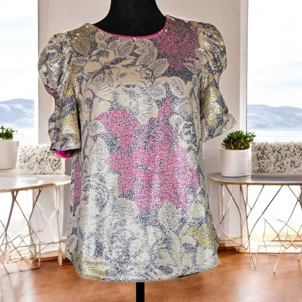 NEW ANTHROPOLOGIE ( 0 ) Marie Sequin in White Gold Tone Floral